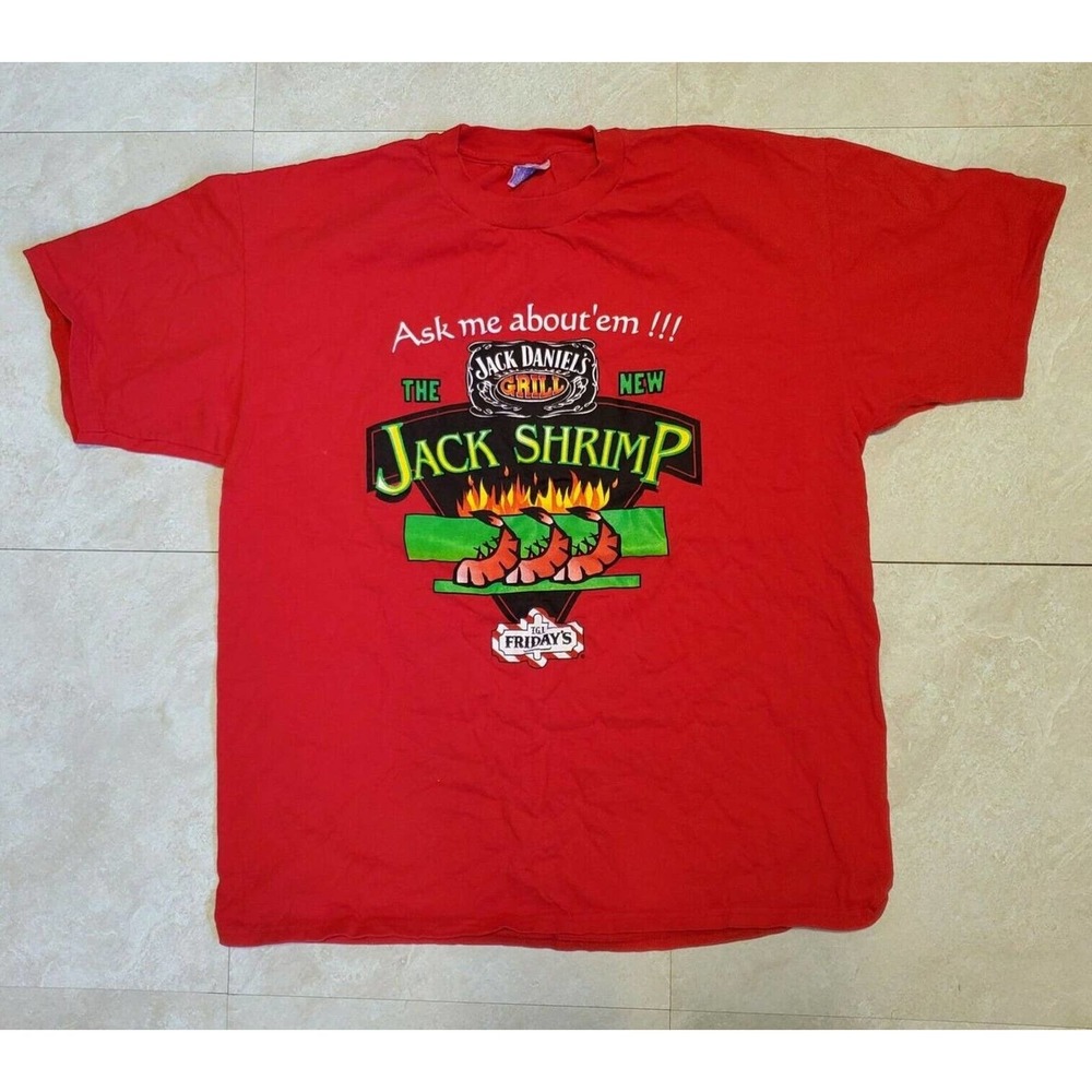 Vtg 90s TGI‎ Friday's Restaurant Jack Daniel's Shrimp Single Stitch T Shirt XL
